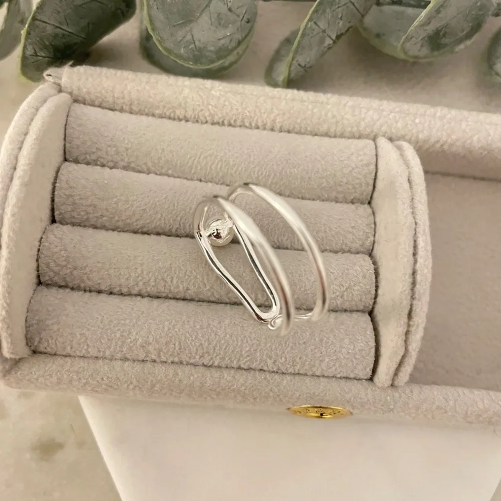 925 Sterling Silver Minimalist Geometric Pearl Ring Dainty Ring Modern Bar Ring